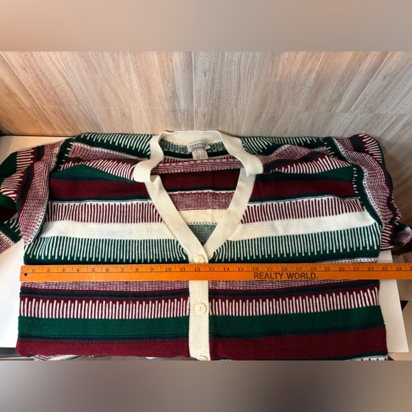 Fashion Formulas Vintage Burgundy and Green Striped Cardigan - Picture 6 of 8